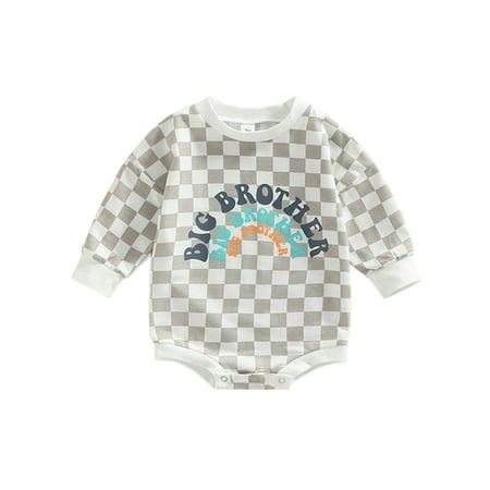

Wrcnote Infant Crew Neck One Piece Jumpsuit Casual Playing Check Romper Letters Print Overall