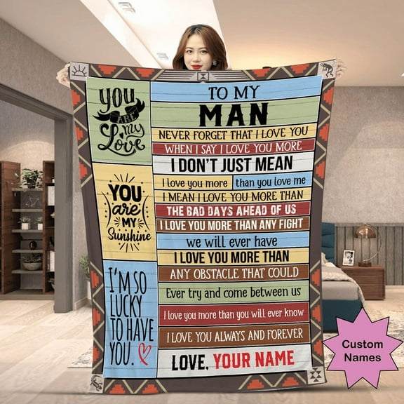 To My Man Blanket For Husband, Boyfriend Gifts With Custom Name - Romantic Throw Blanket From Wife Girlfriend, Anniversary Gifts For Him- Sherpa-50x60