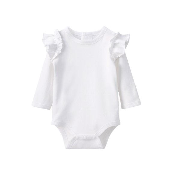 pureborn Baby Girls Ruffle Shoulder Bodysuit White 6-9 Months