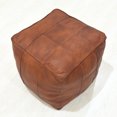 thumbnail image 3 of Square Shaped Leather Handmade Eco-Friendly Cognac Pouf - Square Shape Pouf, 16" x 16" x 16", Geometric Pouf, Leather pouf, Recycled Foam with Fibre Fill Stuffed Pouf, Leather Seating Pouf, 3 of 7