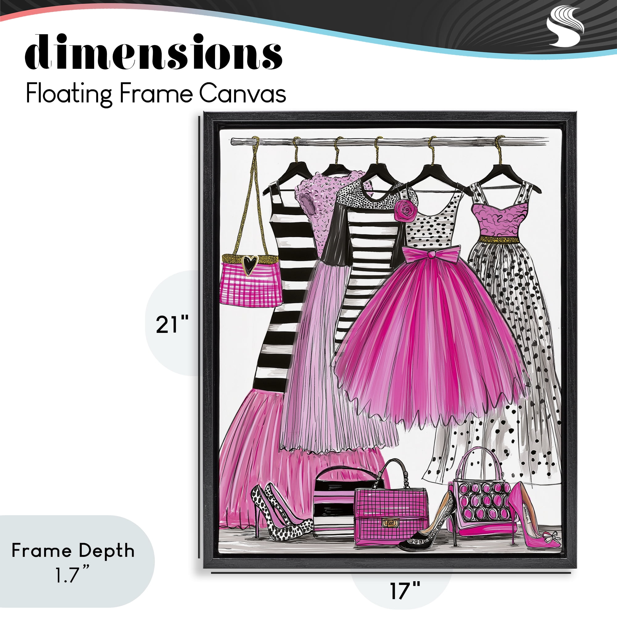Stupell Industries Chic Pink Tulle Dresses Black Framed Floater Canvas Wall Art, design by Jess Stempel
