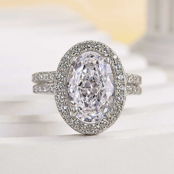 Veda Jewel 1.5 Ct Oval Cut Lab-Created Diamond Engagement Ring for Women – Prong Set Halo Bridal Ring in 14K White Gold Plated – Perfect for Wedding & Events