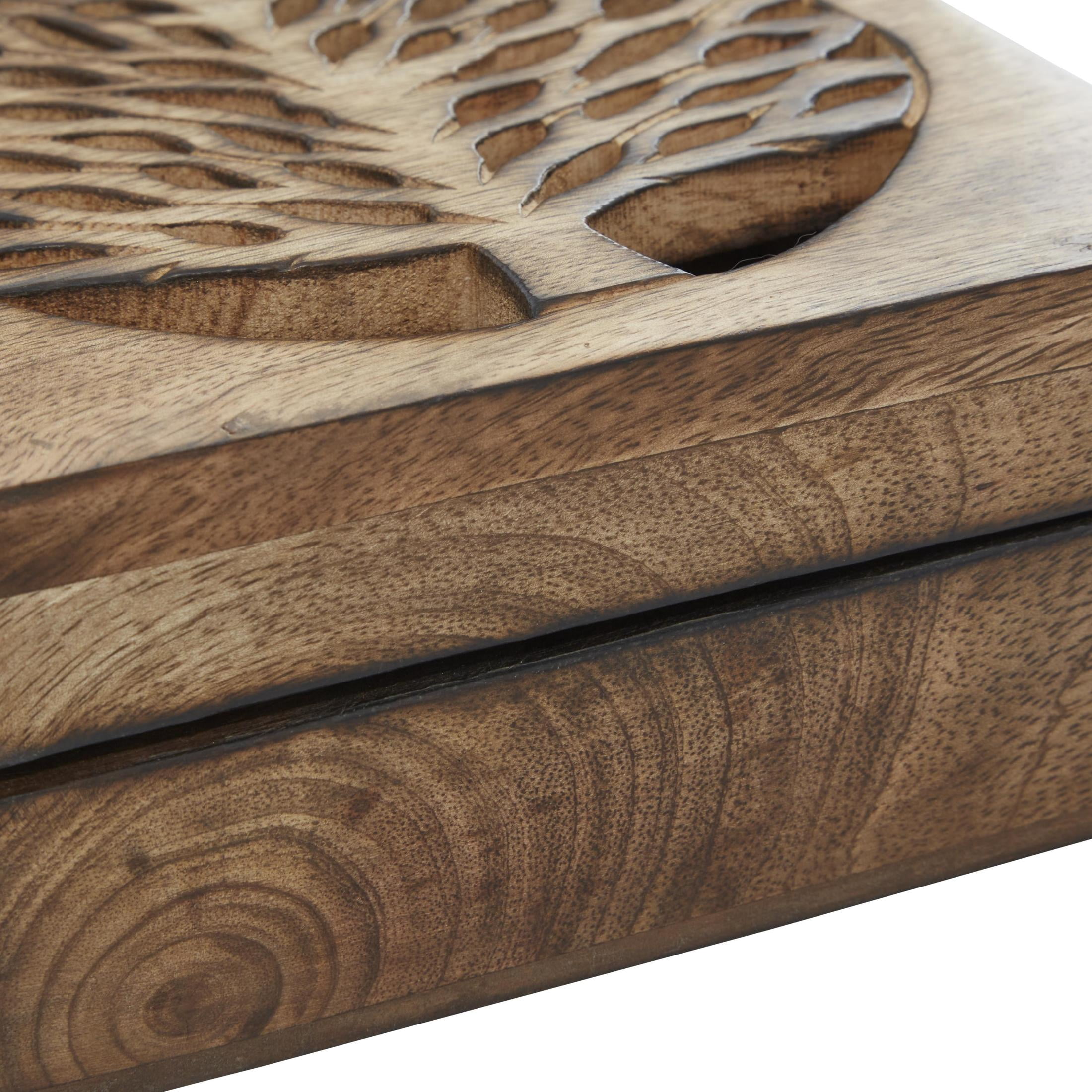 DecMode Tree Handmade Brown Wood Decorative Box with Hinged Lid, 3 Count