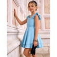 thumbnail image 6 of Lanbubble Girls Ruched Dresses Ruffle Sleeve Teens Tiered Swing A-line Light Blue Teen Dress 13-14 Years, 6 of 9