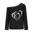 thumbnail image 4 of Womens Sweatshirts Printed Off Shoulder Slanted Shoulder Long Sleeved Loose Blouses,Tops for Women Black, 4 of 4