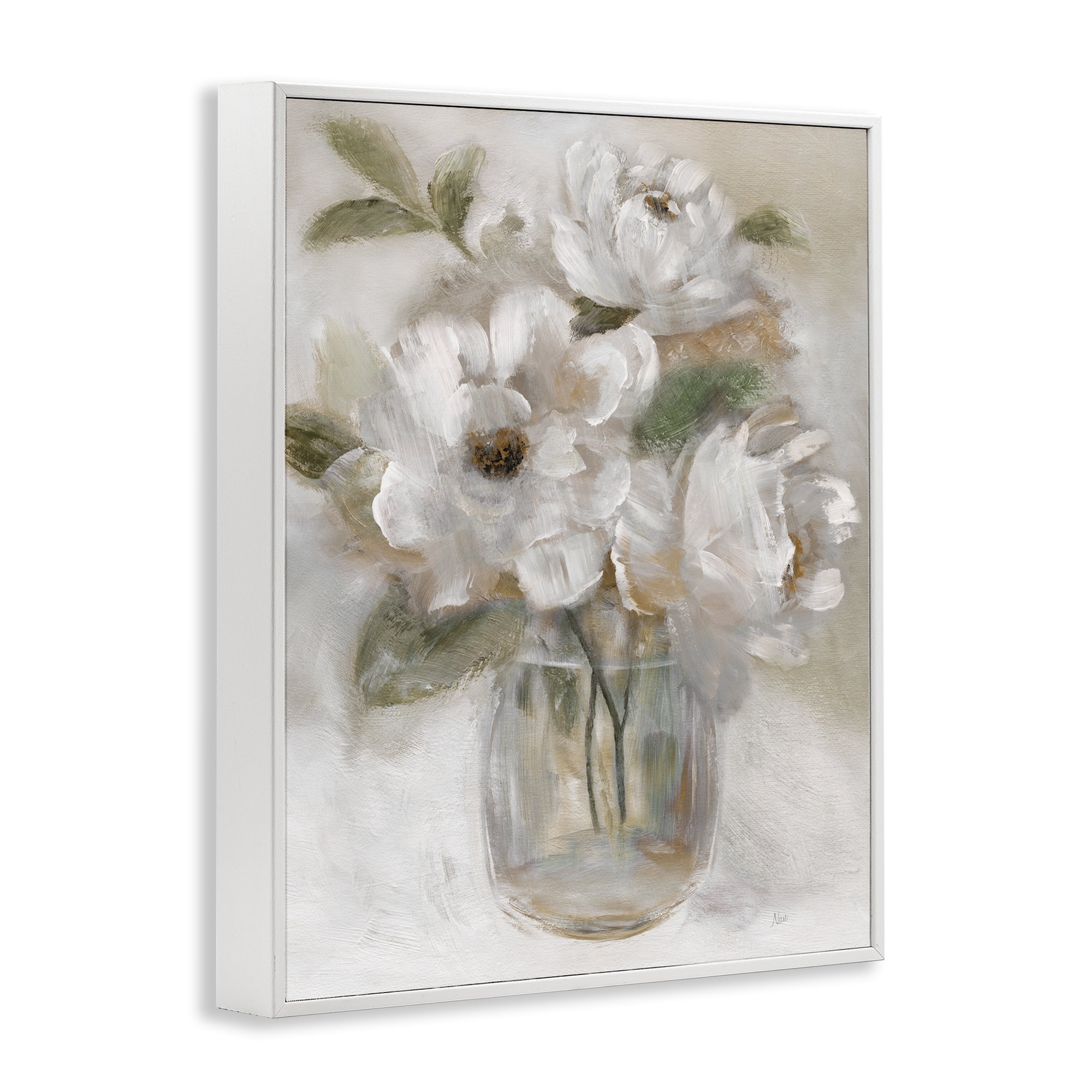Stupell Industries Brushed Neutrals Bouquet White Framed Giclee Art, design by Nan