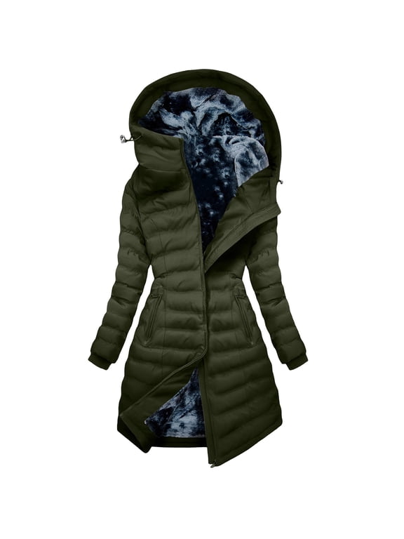 Winter Coats for Women Long Fleece Lined Puffer Down Jackets Warm Thicken Hooded Parkas with Zip Pockets