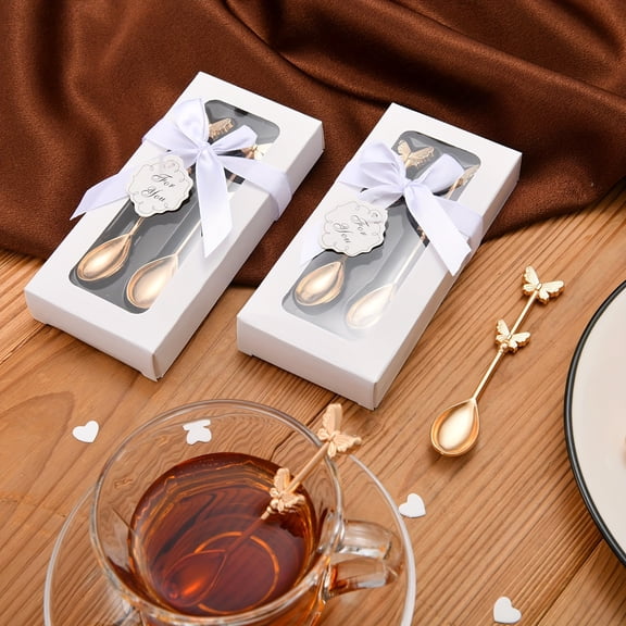 60Pcs Chic Metal Party Favor Kit-30 Butterfly Tea Spoons and 30 Ribbon-Adorned Gift Boxes-Bridal Shower Gifts for Wedding, Birthday, Valentine's Day, Keepsakes for Guests, Kitchen Bar Supplies