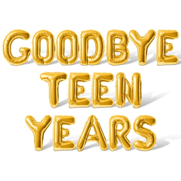 Letter Balloons - GOODBYE TEEN YEARS 16" Inch Alphabet Letters Foil Mylar Balloon 20th Birthday Party Banner (Gold)