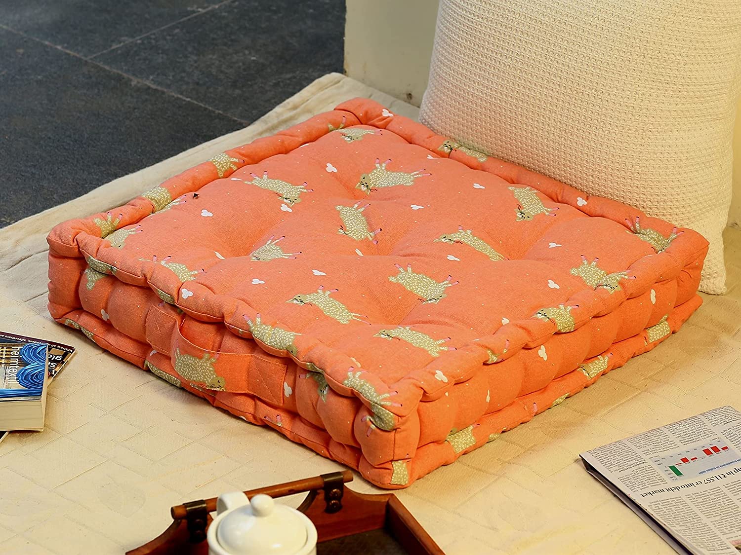 RADANYA Cotton Floor Cushion Square Sitting Cushion Back Support