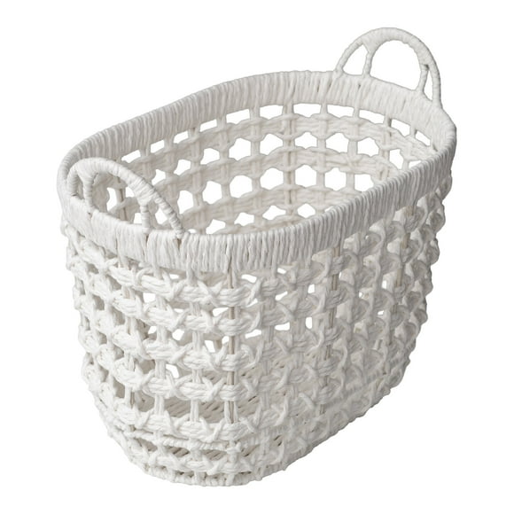 Zenna Home Woven Paper Cord Oval Decorative Storage Basket, White