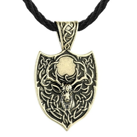 PikaLF Norse Viking Deer Necklace for Men, Vintage Elk Pendant Necklace with 19.7” Chain, Celtic Deer Head Totem Amulet Necklace, Viking Runes Talisman Necklace, Punk Animal Deer Jewelry for Men