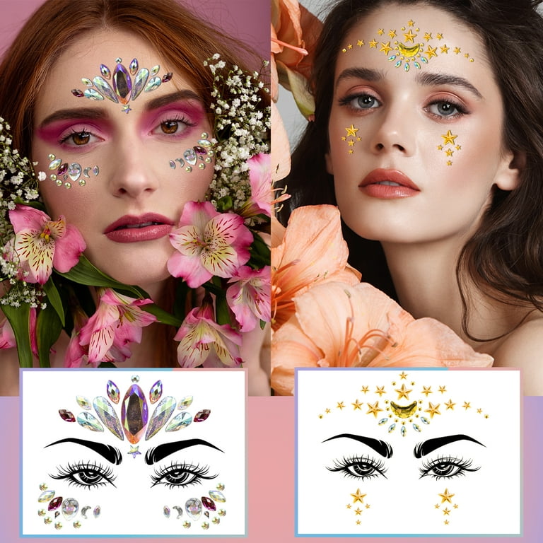 Face Jewels Glitter Face Gems Stickers 4 PCS Face Crystals Stick