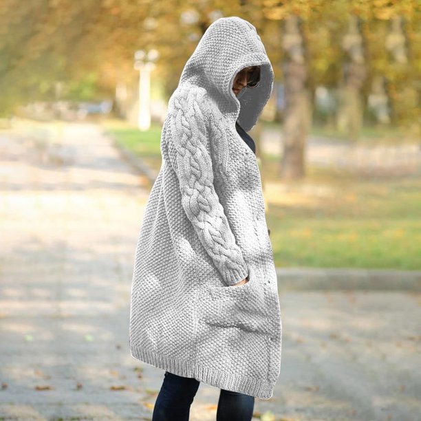 Suéter grueso de otoño e invierno, cárdigan con capucha, suéter de punto largo, abrigo grueso de talla grande para mujer