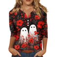 thumbnail image 3 of Womens 3/4 Length Sleeve Tops Halloween Pumpkin Costume Ghost Fall Tees Top Halloween Tee Thanksgiving Tops, 3 of 6