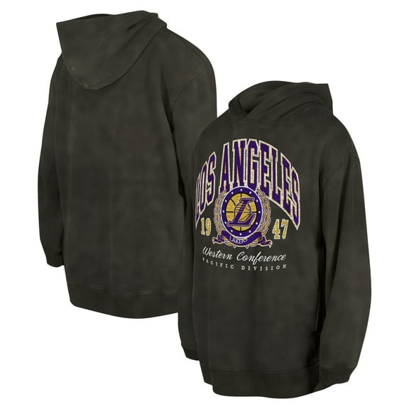 Unisex New Era Charcoal Los Angeles Lakers Oversized Essentials Pigment Wash Fleece Pullover Hoodie