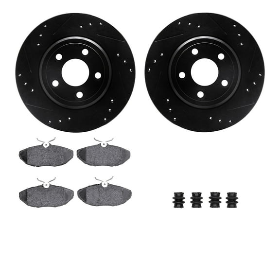 Dynamic Friction Company Rear Brake Rotors-Drilled and Slotted-Black with 5000 Advanced Brake Pads includes Hardware 8512-54029