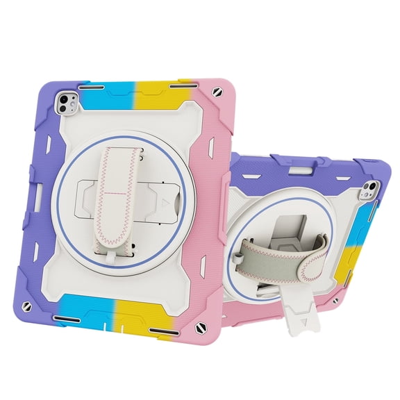 3in1 Rotating Stand Case for iPad Pro 13 inch M4 2024 with Hand/Shoulder Strap, Shockproof Rugged, Pink