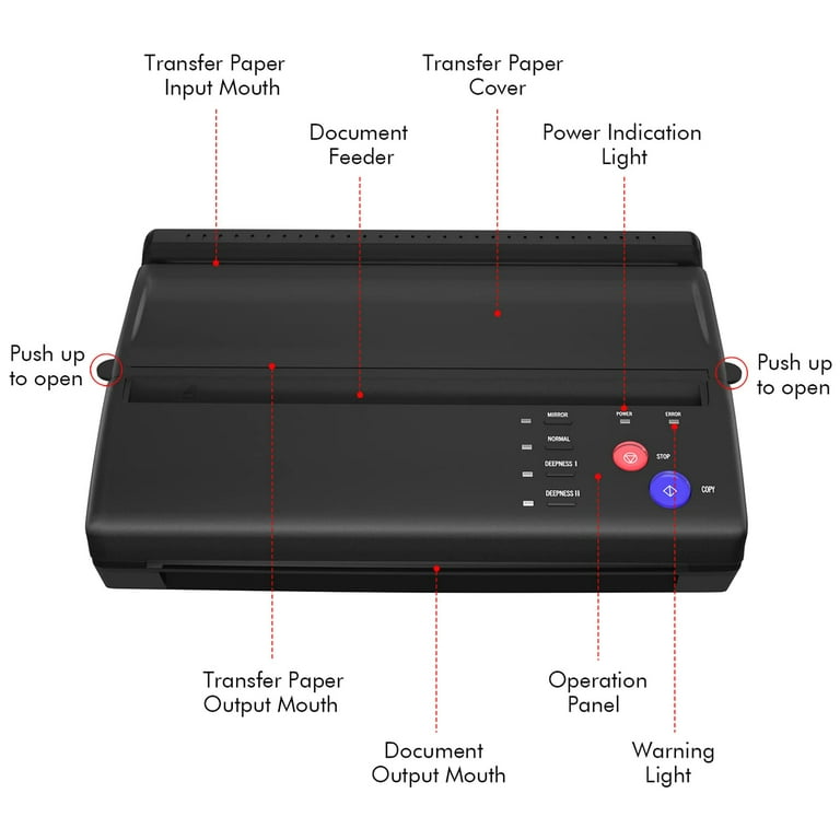 EKF Tattoo Transfer Stencil Machine Thermal Copier Printer, Tattoo Stencil  Printer with 20 Pcs Tattoo Transfer Paper, Tattoo Printer Machine for  Temporary and Permanent Tattoos, Black 