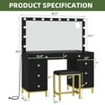 thumbnail image 5 of Uforic 55" Vanity Desk with Lighted Mirror & Power Outlet & 8 Drawers, Modern Makeup Vanity Table Set with Storage Stool, Black, 5 of 9