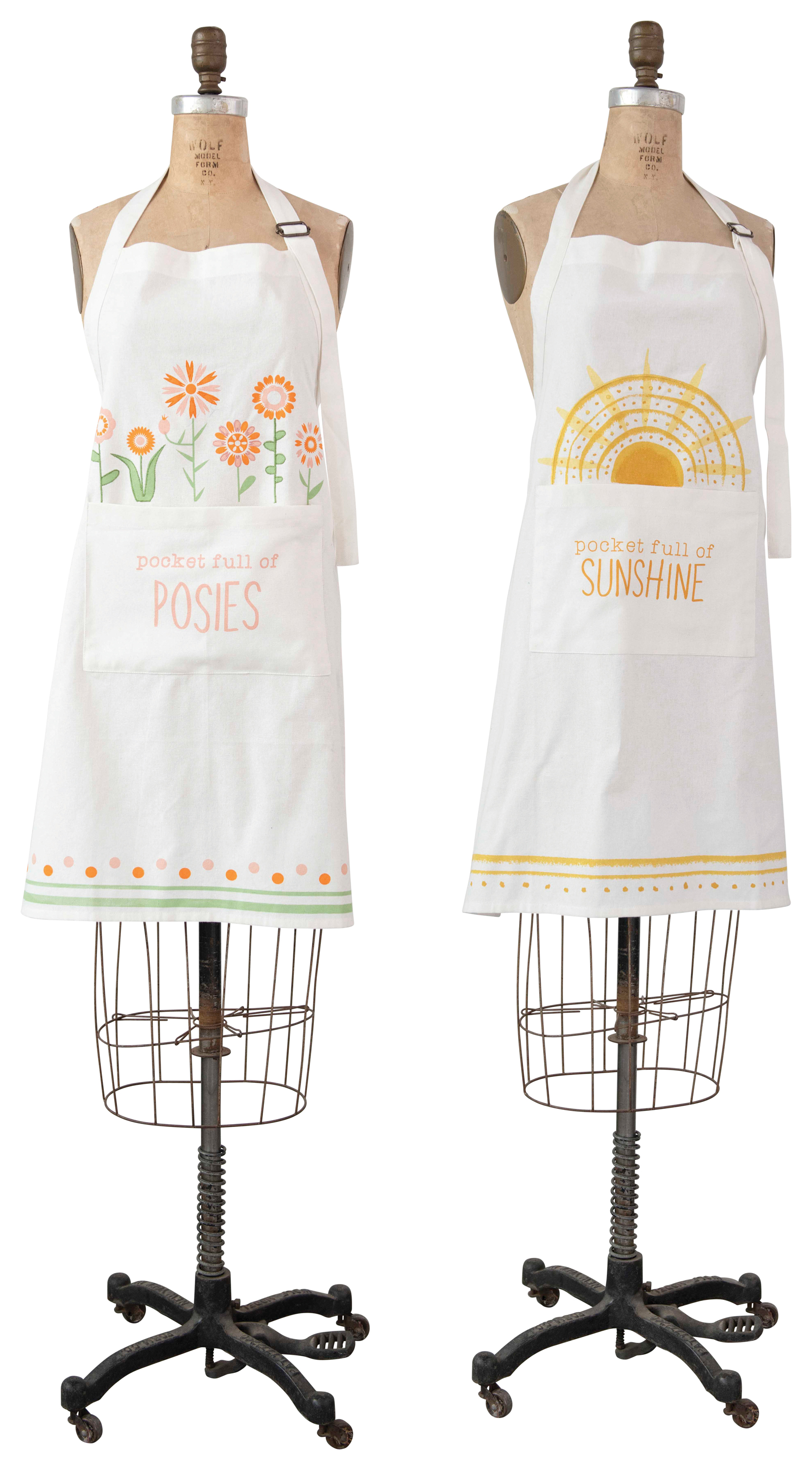 Creative CoOp Embroidered Cotton Apron with Pocket (Set of 2 Styles