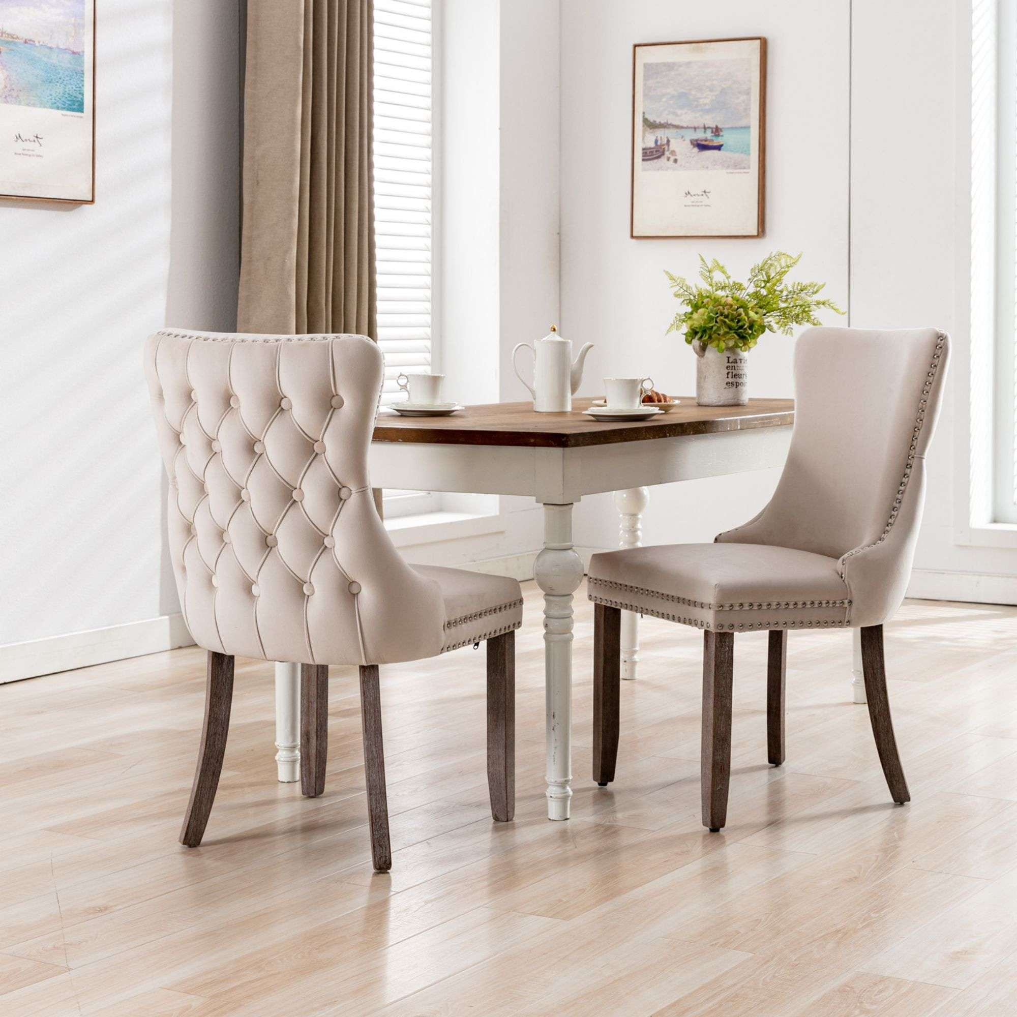 Button Tufted Upholstered Dining Chairs with Nailhead, Dining Room Chairs Tufted Cushion Back Elegant, Accent Chairs with Solid Wood Legs for Living Room/Kitchen (Set of 4)