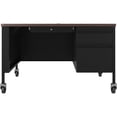 thumbnail image 6 of Lorell Fortress Series Walnut Top Teacher's Desk 48" x 30" x 29.5" - Box Drawer(s), File Drawer(s) - Single Pedestal on Right Side - T-mold Edge - Material: Steel Frame - Finish: Black Frame, Walnut L, 6 of 6