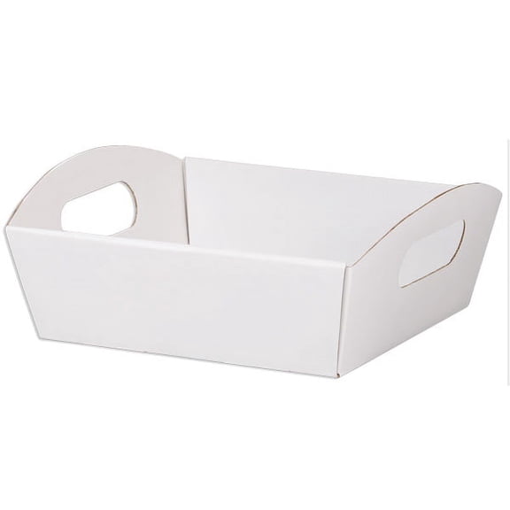 6 PK, White Small Shallow Folding Market Tray For Use As Gourmet Gift Baskets, Food Baskets Or Home Decor Decorative Accessory