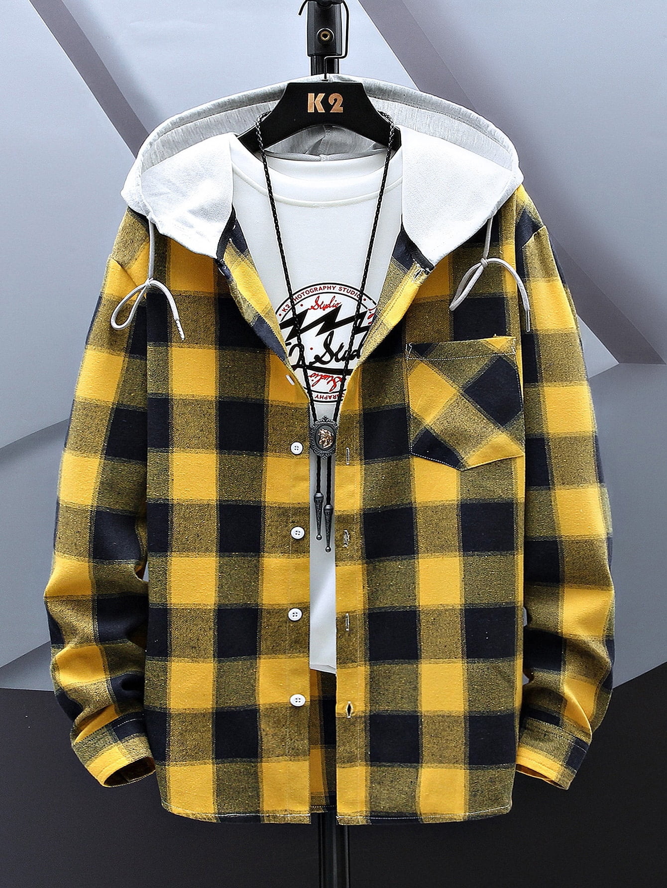 Men Buffalo Plaid Patched Pocket 