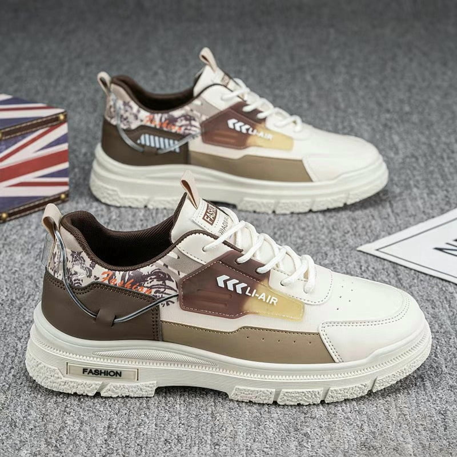 Men' British-Style Hiking Sneakers - Urban Outdoor, Casual & Work - Spring/Fall, / Upper (Men' Fashion)， Non-Slip Outsole & Cushioned PVC, Low-Top Lace-Up Shoes Suitable for Hiking