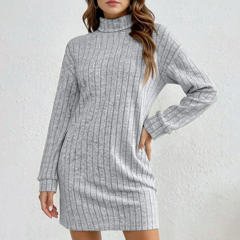sachin and babi light blue dress Stichou Women's Pullover Sweater Dress Long Lantern Sleeve Turtle Neck Cute  Ribbed Knit Bodycon Fall Spring Fashion Mini Short Dress Light Gray M
