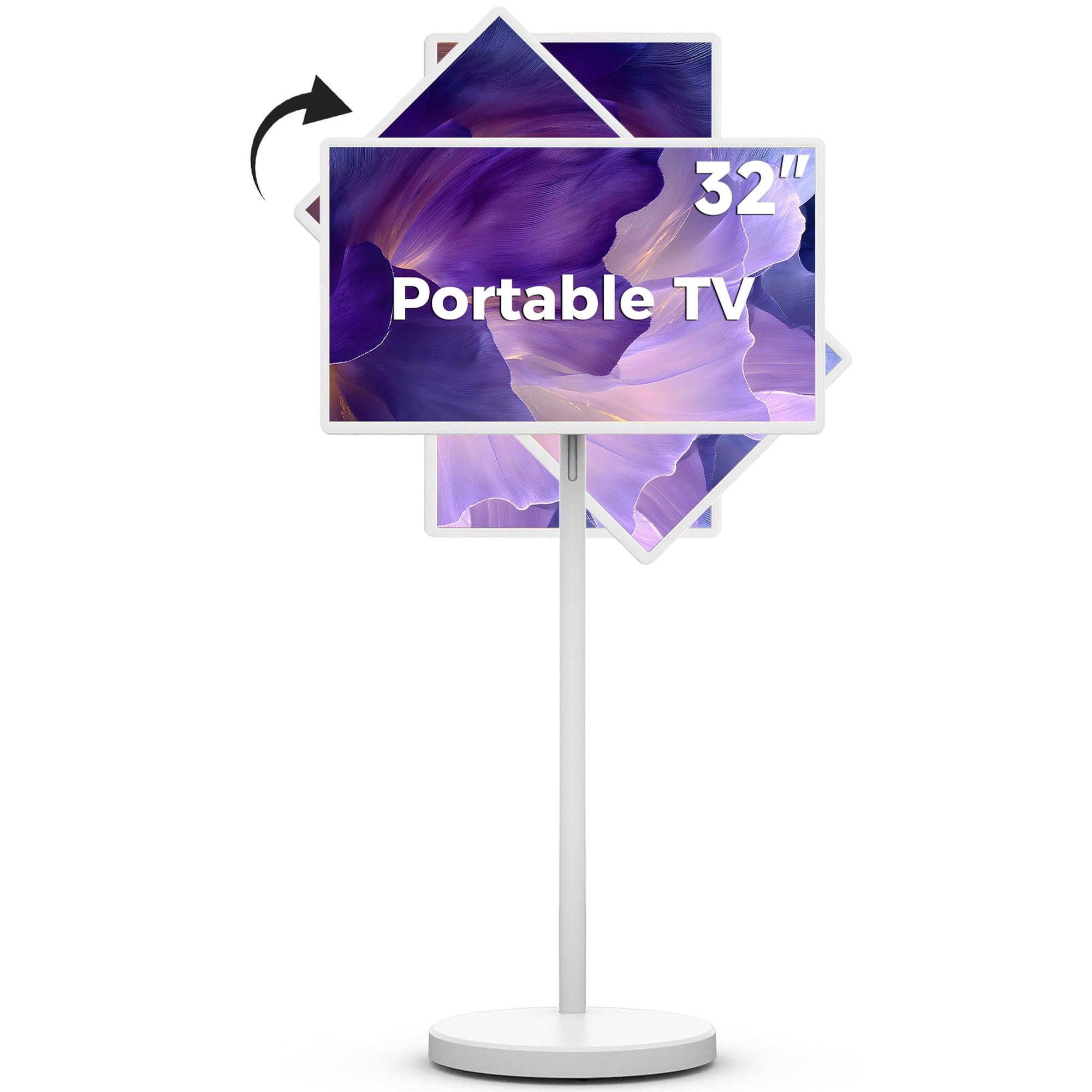 32" Smart Portable Touch Screen TV, 1080P FHD Wireless Moveable Monitor, Built-in Battery, 8GB RAM + 128GB Storage, Rolling Stand and Remote Control