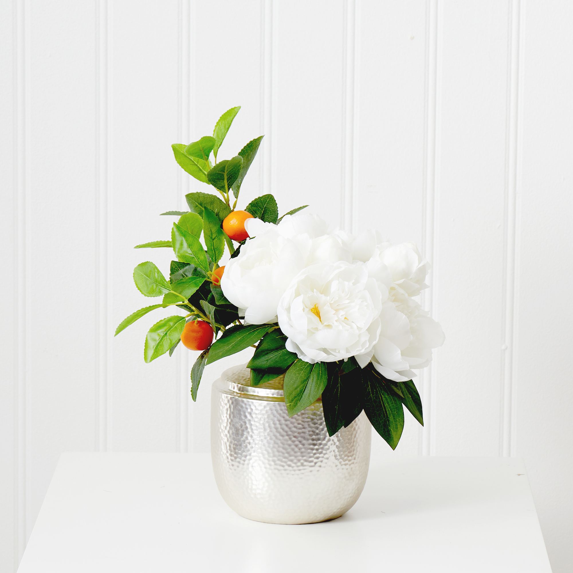 Nearly Natural 16in. Artificial Peony Dahlia Arrangement white Vase, White