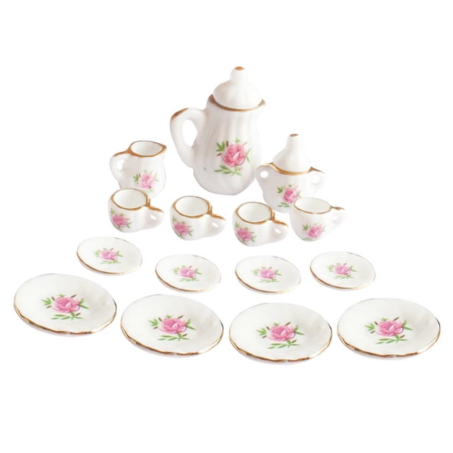 Juego de tazas de té de cerámica en miniatura Zulema China Conjunto de té 1:12