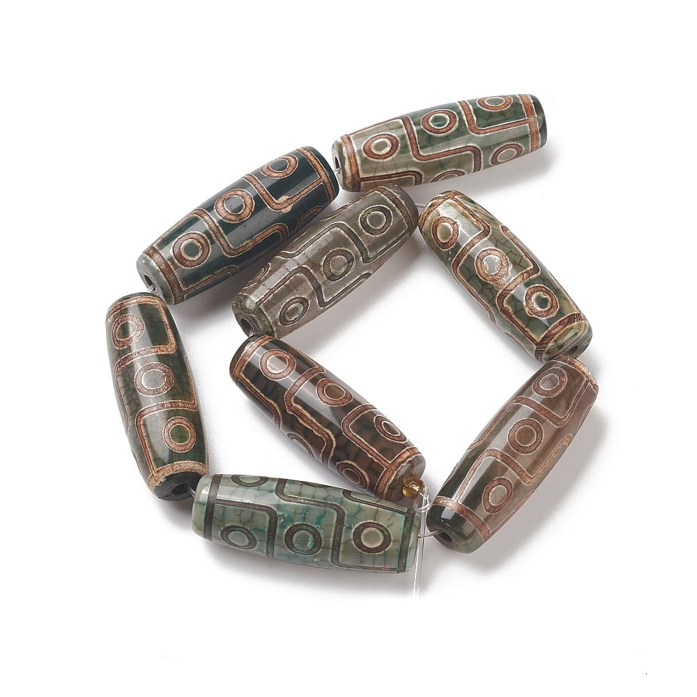 3strands 3strands Tibetan style 9-Eye dZi Beads Strands Natural Agate Rice Beads Dark Olive Green 40~41x14~15mm Hole: 1mm about 8pcs/strand 12.5 inch