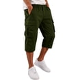 thumbnail image 2 of Domuza Men's Cargo Shorts Below Knee Bermuda Capri Shorts with Multi Pockets 3/4 Length Relaxed Fit Elastic Waist Hiking Work Shorts Army Green M, 2 of 8
