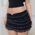 thumbnail image 4 of Women Sexy Ruffle Short Skirt With Bowknot Solid Color Party Mini Shorts Short Skirt Low Waist Layered Skirt, 4 of 8