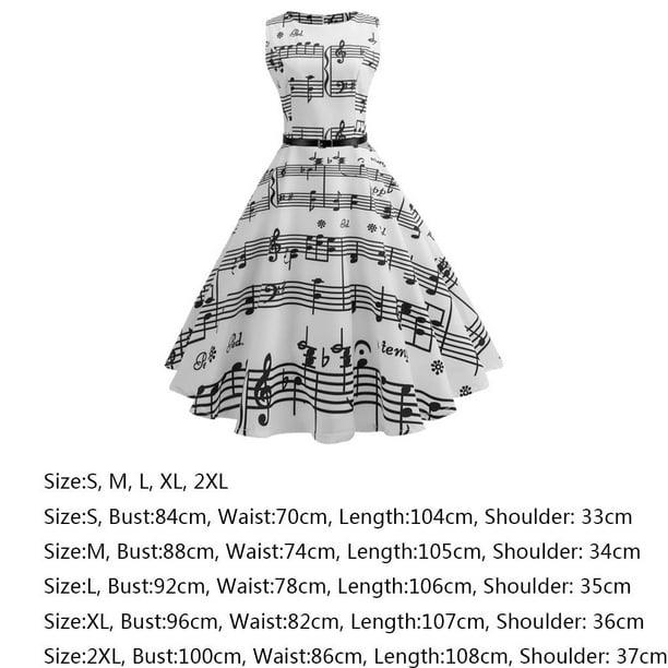 Xinxinyy Women Dress Medium Dress Big Swing Music Symbol Printing Sleeveless Summer Black White M