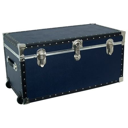 Seward Base Oversized Footlocker Trunk with Wheels and Tray, 31", Navy Blue