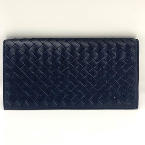 Pre-Owned Bottega Veneta Intrecciato Wallet, Navy