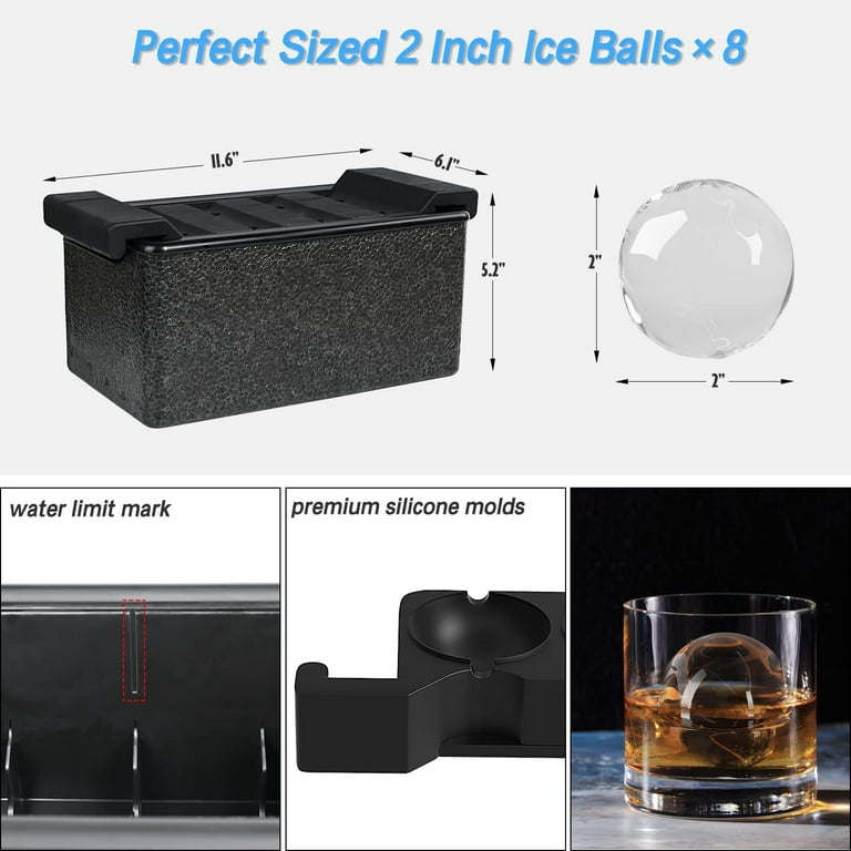 Clear Ice Ball Maker Tray - 2 Inch Ice Cube Maker Mold,4 Cavity Large Clear  Ice Ball Silicone Tray, Crystal Clear Ice Sphere Maker Mold for Whiskey