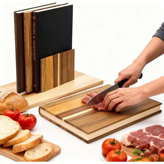 Cutting Board That Looks Like Books, The Cutting Board Library, Chopping Board Set of 3 with Stand, Decorative Cutting Boards Book Set for Kitchen, Cheese Meat Vegetable Prep Serving Board