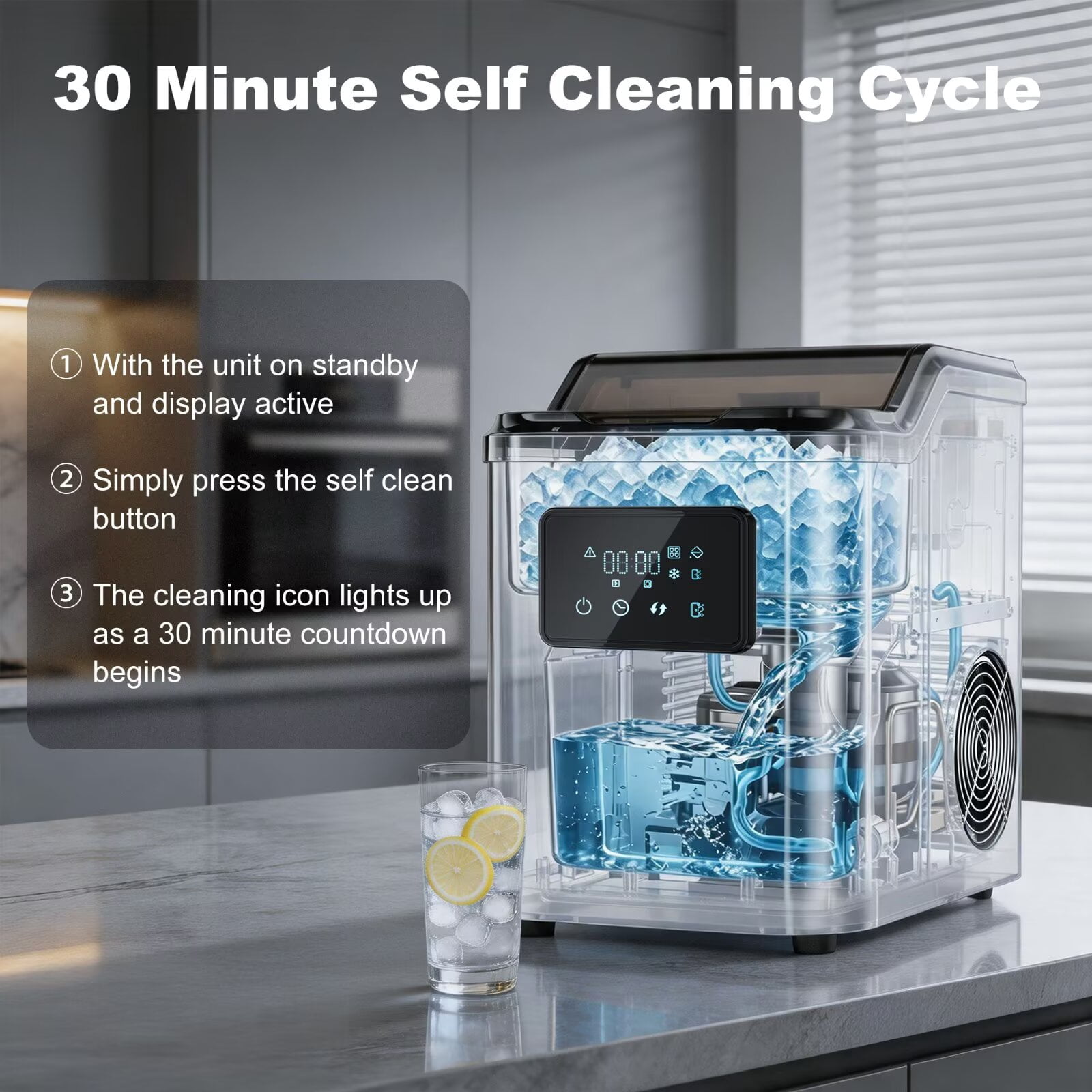 Nugget Ice Makers Countertop, 45lbs/Day Portable Pebble Ice Machine with Crushed Ice, Self-Cleaning, Pellet Ice Makers with Chewable Sonic Ice for Home, Kitchen, Camping, RV, Office