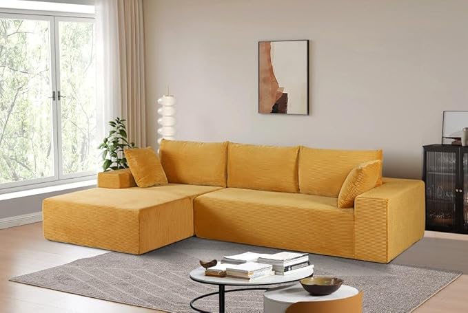Corduroy upholstery 2 piece L shape high density foam sectional