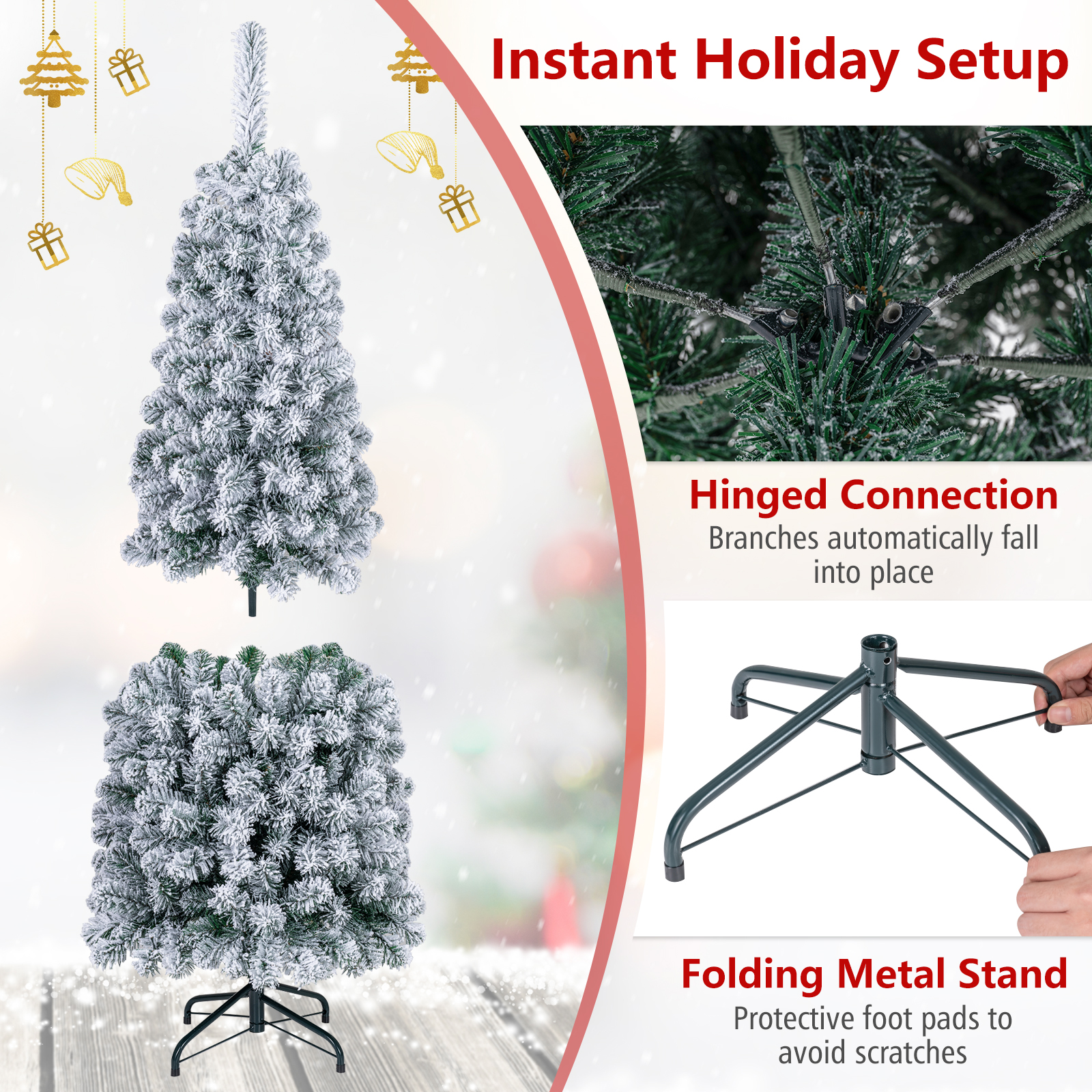 Costway 4.5' Pre-Lit Snow Flocked Pencil Christmas Tree photo 7