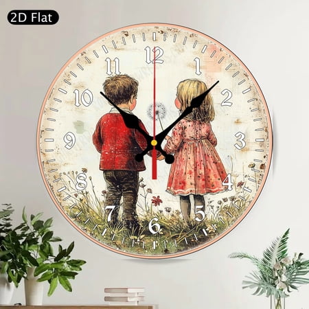 Rustic Farmhouse Heart Round Wall Clock, Distressed Red White Blue Wood Design, Silent Vintage Decor for Home, Living Room, Kitchen