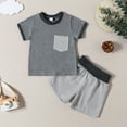 thumbnail image 2 of Baby Boy Outfits Boys Short Sleeve Patchwork T Shirt Tops Shorts Kids Clothes Grey 2 Years-3 Years, 2 of 7