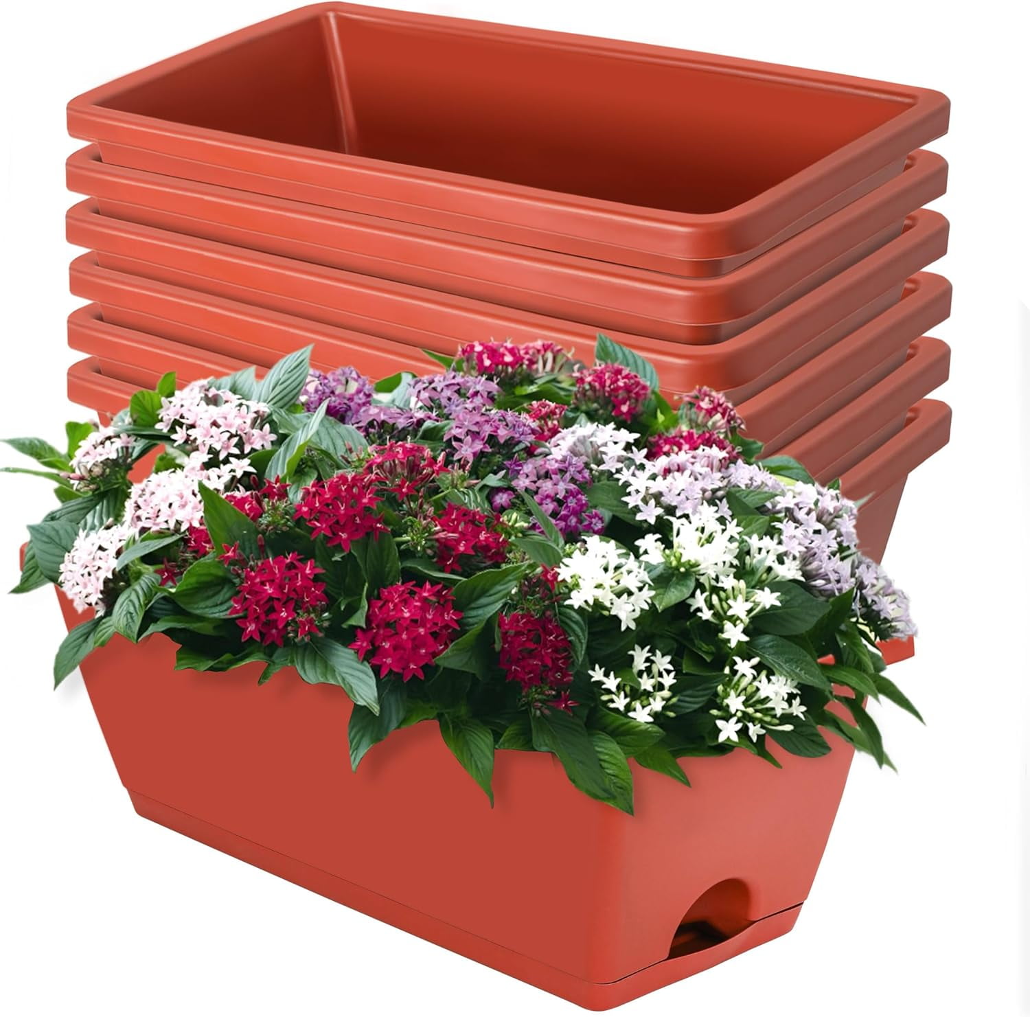 7-Pack Plastic Window Box Planters 17 Inch Rectangular Flower Pots with Saucers for Indoor Outdoor Garden Patio Home Decor