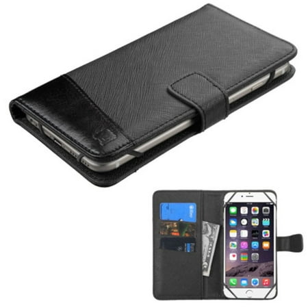 Samsung Galaxy Note 2 Mega Leather Flip Wallet Case with Card Slot by Insten, Black for iPhone 6 Plus 6s Plus / Alcatel One Touch Idol 3 / Samsung Galaxy Note 7 4 3 Edge Mega 2 / ZTE Zmax Max / LG G Vista G5 V20 ()