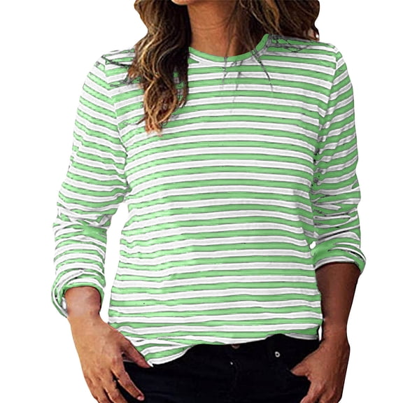 FDGIU Women's Striped Color Block Raglan Sleeve Top - Loose Fit Crewneck Long Sleeve Casual Spring Summer Tee